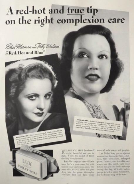 1936 Lux Soap Ad ~ Ethel Merman, Polly Walters