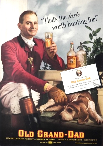 1937 Old Grand-Dad Whiskey Ad ~ Hunter with Fox Hound