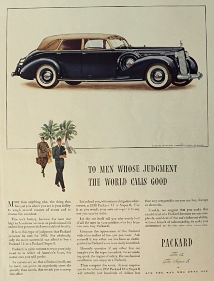 1938 Packard 12 Touring Cabriolet Ad ~ Good Judgment