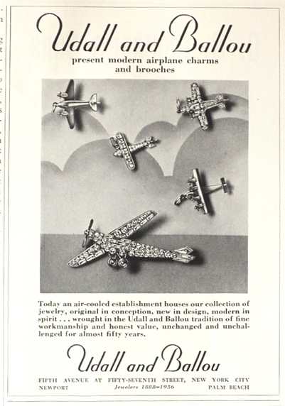 1936 Udall & Ballou Jewelry Ad ~ Airplane Pins & Charms