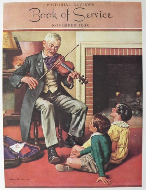 1935 Man Plays Violin For Kids ~ Harold Anderson Cover Print