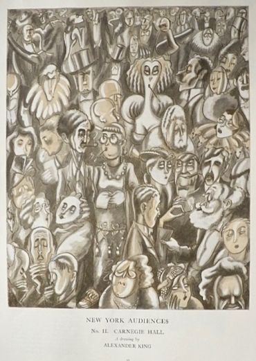 1936 Alexander King Caricature Print ~ Carnegie Hall Audiences