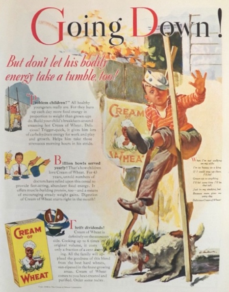 1938 Cream Of Wheat Ad ~ Boy on Stilts with Dog