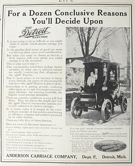 1909 Detroit Electric Automobile Ad ~ A Dozen Reasons