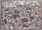 1937 John Groth Cartoon Pictorial Map of Hollywood