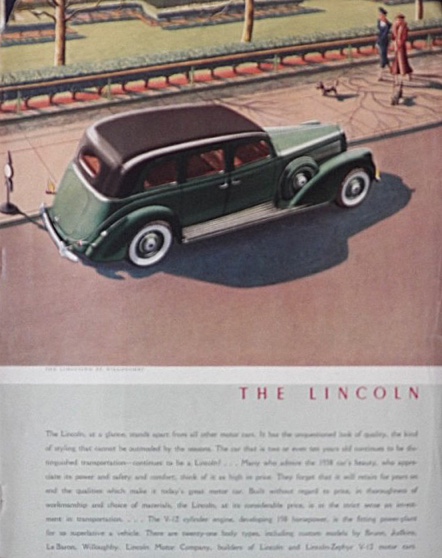 1938 Lincoln Limousine Ad ~ Look of Quality