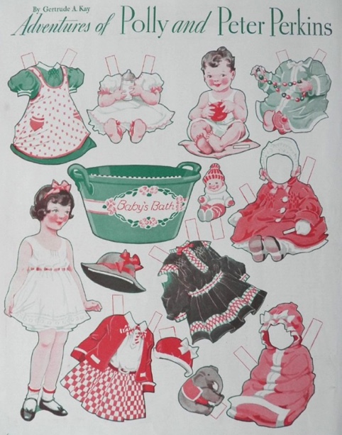 1934 Polly & Peter Perkins Paper Dolls ~ Baby's Bath