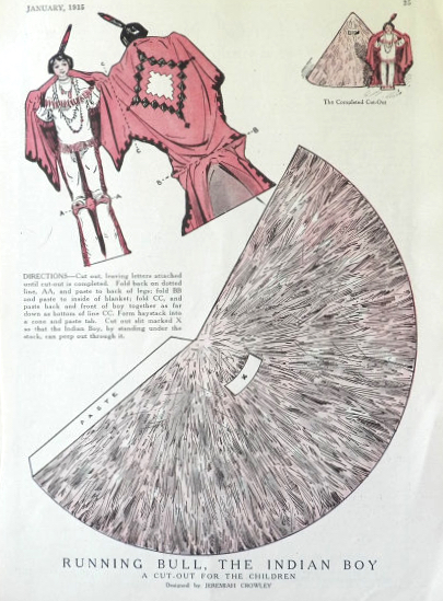 1915 Children's Cut-Outs ~ Running Bull Indian Boy & Teepee