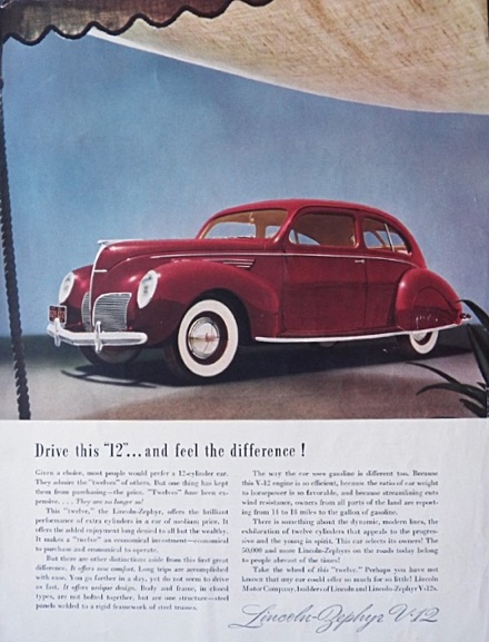 1938 Lincoln Zephyr Ad ~ Feel the Difference