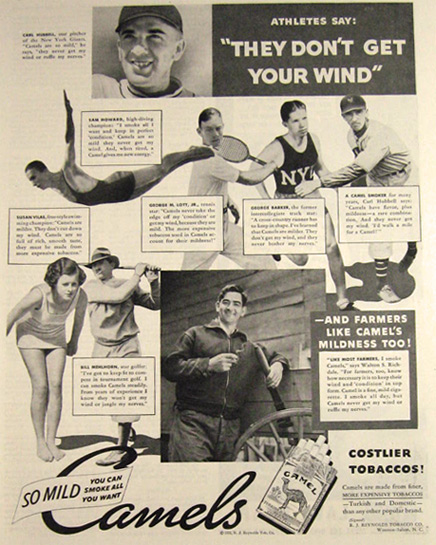 1935 Camel Cigarettes Ad ~ NY Giants Carl Hubbell