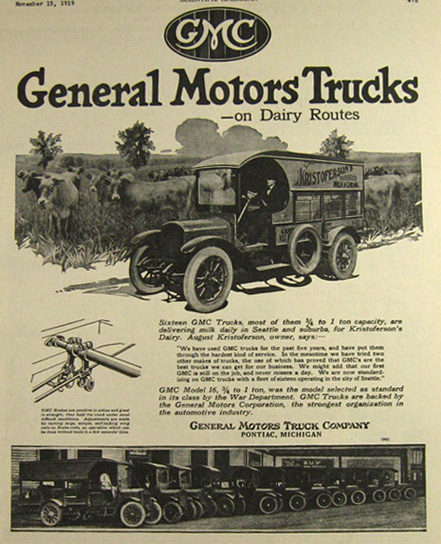 1919 GMC Truck Ad ~ Kristoferson's Milk Truck, Seattle