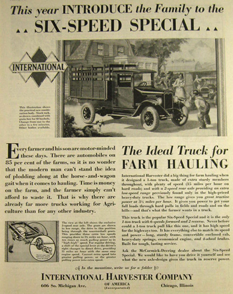 1929 International Harvester Truck Ad ~ Six Speed Special