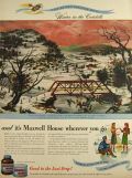 1947 Maxwell House Ad ~ Doris Lee, Winter in the Catskills