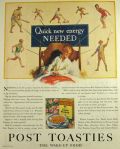 1928 Post Toasties Cereal Ad ~ Quick Energy