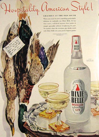 1942 Dixie Belle Gin Ad ~ Dead Ducks Mallard