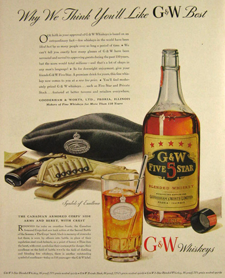 1942 G&W Whiskey Ad ~ Canadian Armored Corps Beret