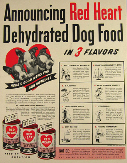 1942 Red Heart Dog Food Ad ~ Boston Terriers