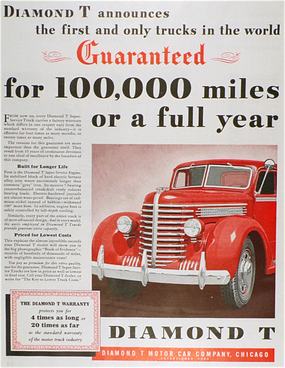 1939 Diamond T Truck Ad ~ Guaranteed for 100,000 Miles