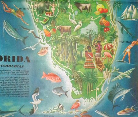 Covarrubias Florida Map – Vintage Decor Art Giclée Print (24x36 Inches, Satin PolyPro)