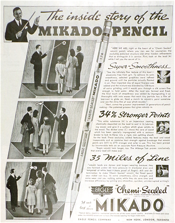 1937 Eagle Pencils Ad ~ Mikado Pencil