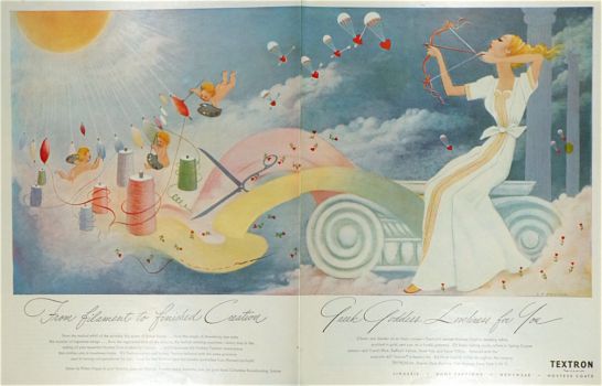 1946 Textron Hostess Coat Ad ~ Parachuting Hearts