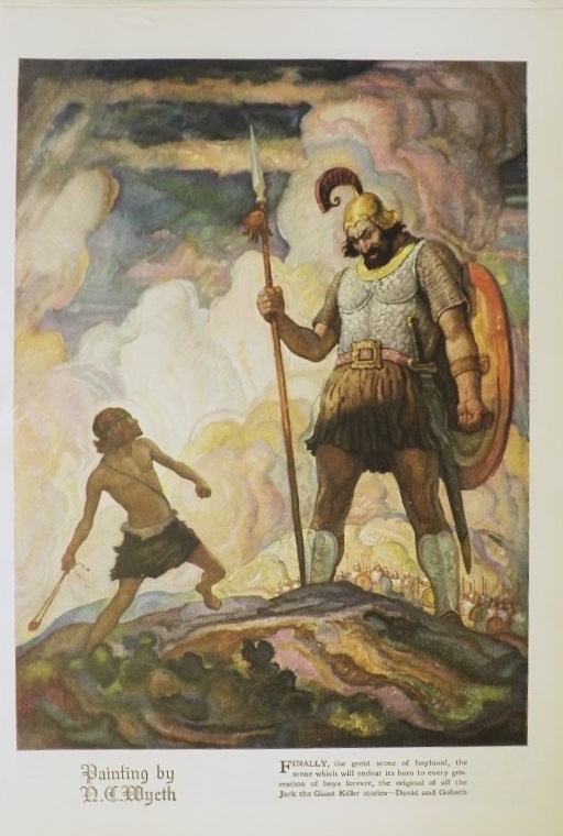 1929 N.C. Wyeth Print Color Plate ~ David & Goliath