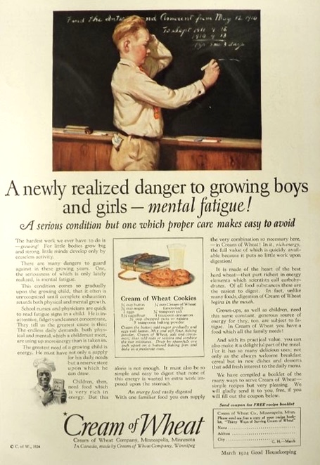 1924 Cream of Wheat Ad ~ The Danger of Mental Fatigue