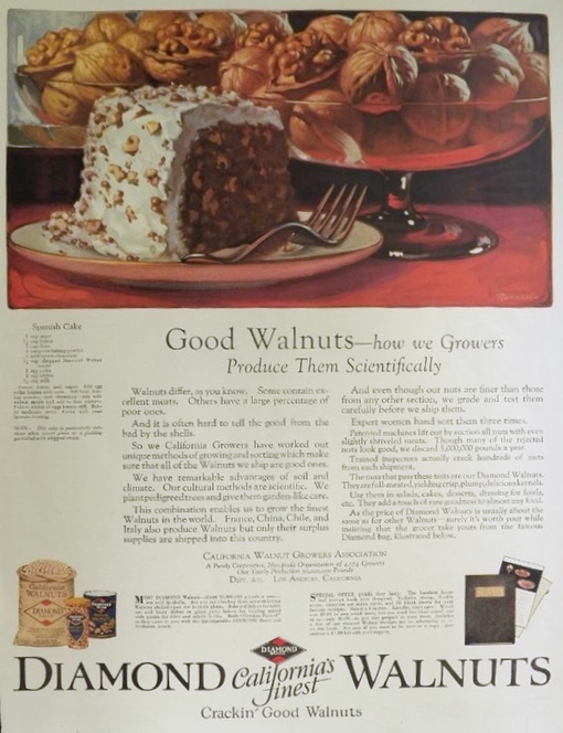 1924 Diamond Walnuts Ad ~ Spanish Cake Recipe