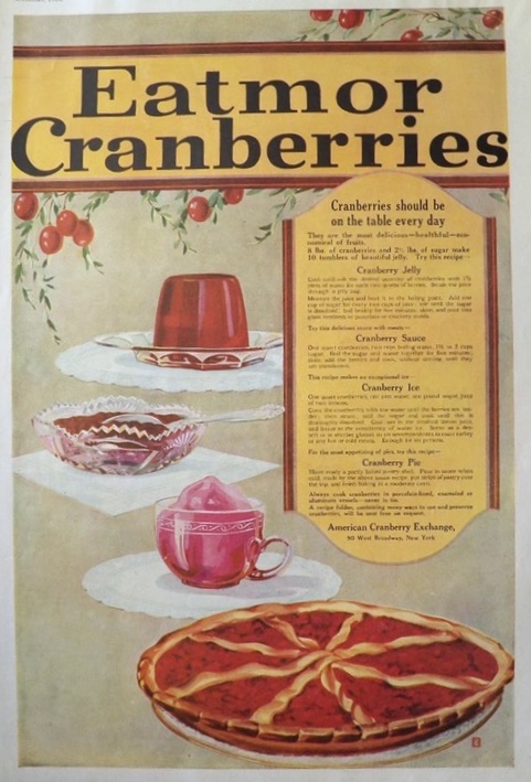 1920 Eatmor Cranberries Ad ~ 4 Recipes