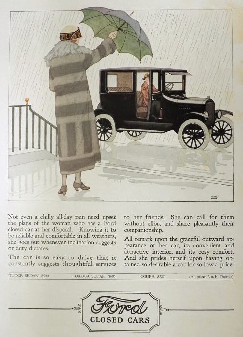 1924 Ford Closed Cars Ad ~ Rainy Day
