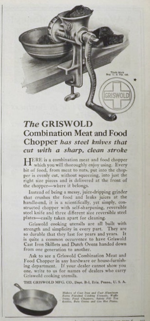 1924 Griswold Meat & Food Chopper Ad