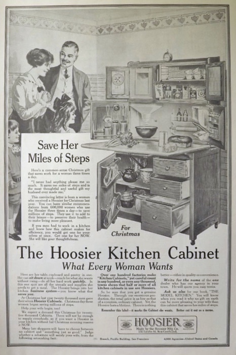 1913 Hoosier Cabinet Ad ~ Save Her Miles of Steps