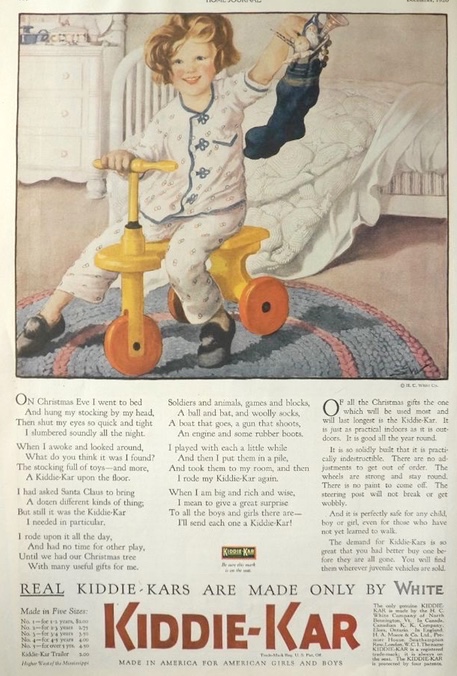 1920 Kiddie-Kar Ad ~ Child with Christmas Stocking ~ Sarah Weber