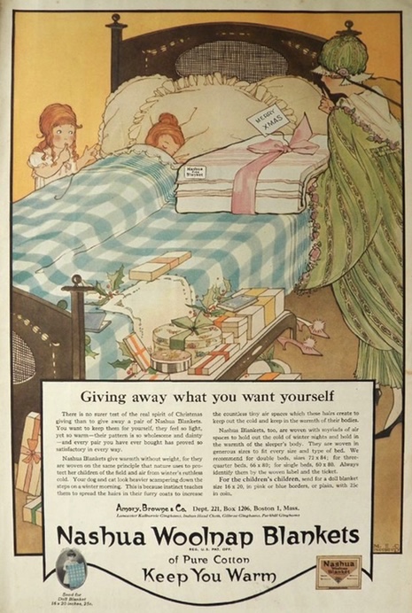 1920 Nashua Woolnap Blankets Ad ~ M.C. Woodbury