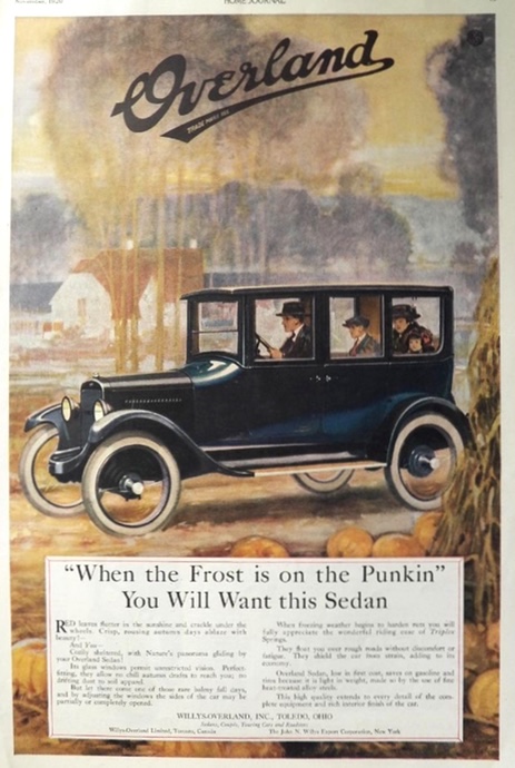 1920 Willys Overland Sedan Ad ~ Frost On the Punkin
