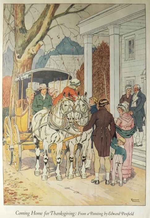 1920 Edward Penfield Color Print ~ Home for Thanksgiving