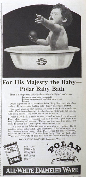 1924 Polar Enamelware Ad ~ Baby Bath