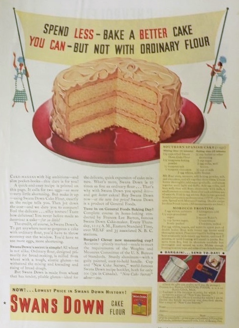 1933 Swans Down Cake Flour Ad ~ Southern Spanish Cake Recipe