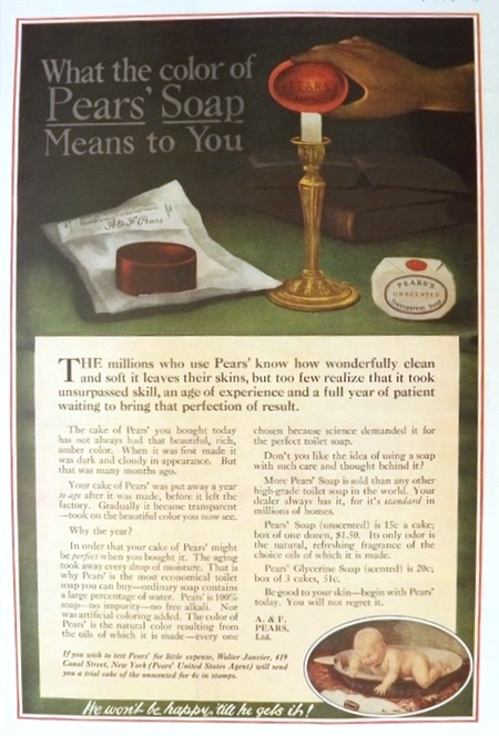 1917 Pears' Soap Ad ~ What the Color of Pears Means to You
