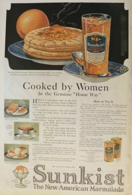 1920 Sunkist Marmalade Ad ~ Cooked By Women