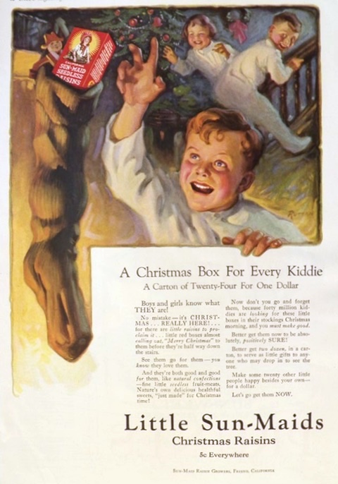 1923 Sun Maid Raisins Ad ~ A Christmas Box for Every Kiddie
