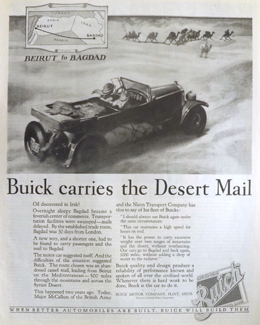1927 Buick Ad ~ Mail Car from Beirut to Bagdad
