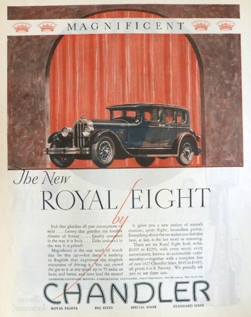 1927 Chandler Royal Eight Car Ad ~ Magnificent