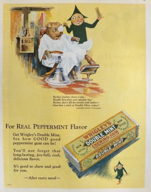 1927 Wrigley's Gum Ad ~ Mother Goose Barber, Barber