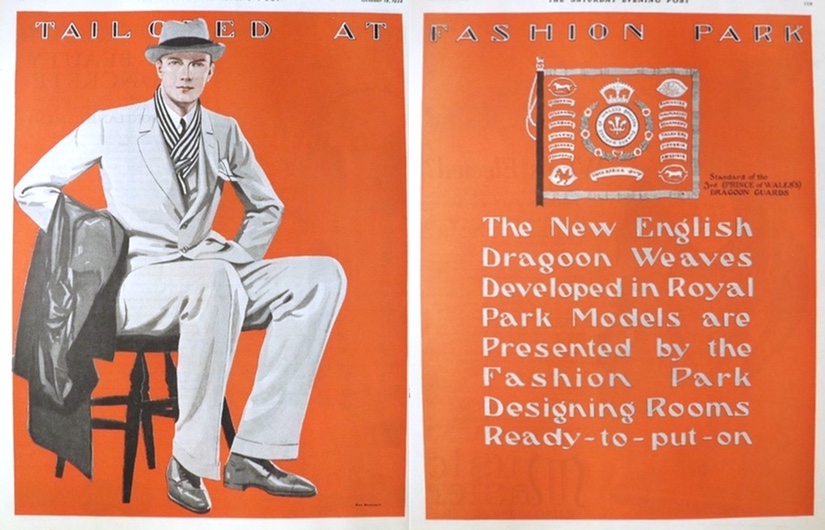 1924 Fashion Park Men's Fashion Ad ~ 3rd Dragoon Guards Standard