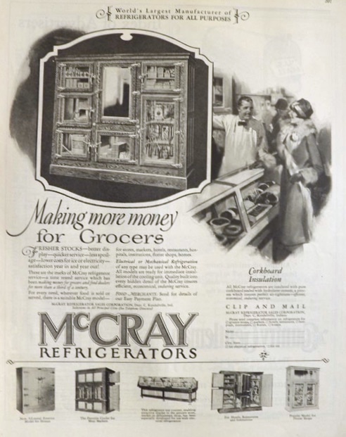 1927 McCray Refrigerator Ad ~ More Money for Grocers