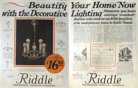 1924 Riddle Light Fixtures Ad ~ Special Series