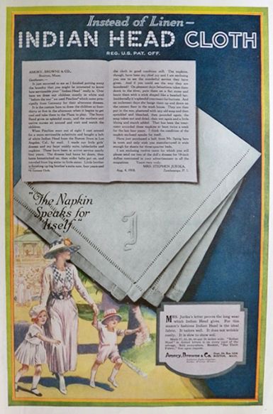 1919 Indian Head Cloth Ad ~ Instead of Linen
