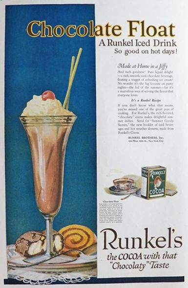 1919 Runkel's Cocoa Ad ~ How to Make a Chocolate Float