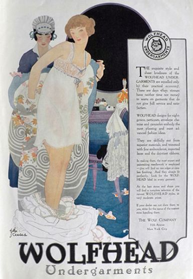 1918 Wolfhead Undergarments Ad ~ Woman Gets Ready for Bath